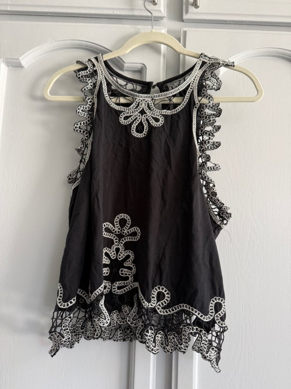 Anthropologie Black Embroidered Tank XL